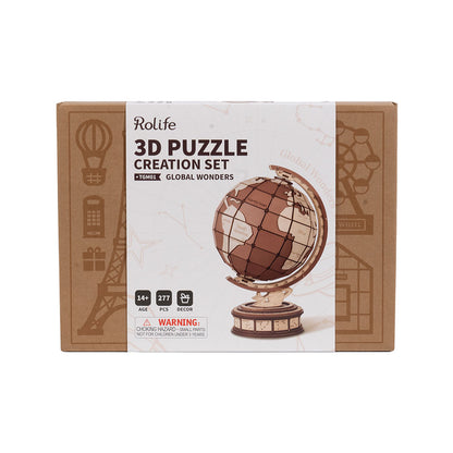 Rolife Global Wonders 3D Wooden Puzzle (TGM01) | DIY Globe with Astronomical Clock Base