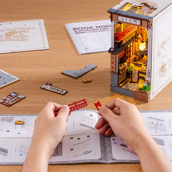 Rolife Sakura Wine Alley DIY Book Nook Shelf Insert (TGB11) | Touch Light