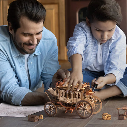 ROKR Stagecoach Mechanical Music Box 3D Wooden Puzzle (AMKA1) | Wind-Up “Greensleeves”