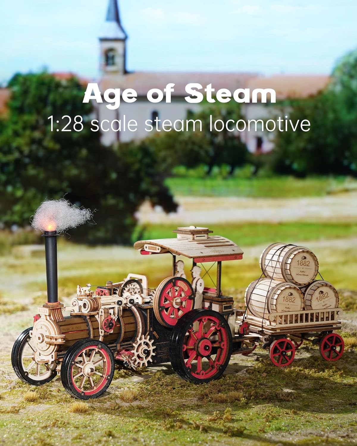 Robotime Steam Engine Tractor Locomotive Model Kit Electric Vintage Car Assembly Wooden Puzzles Vehicle LKA01