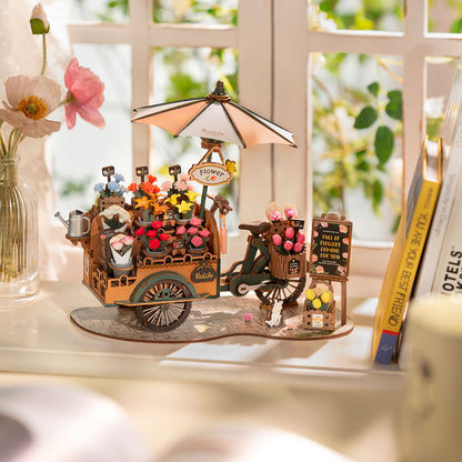 Rolife Blossom Cart 3D Wooden Puzzle (TGS03) | Vintage Flower Bicycle Display