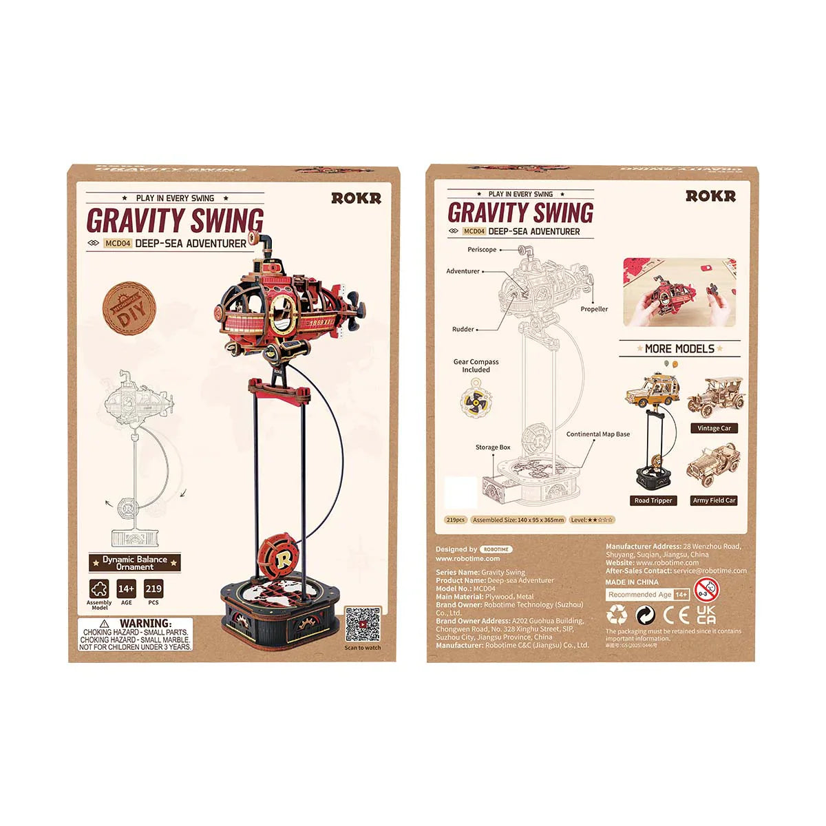 ROKR Deep-Sea Adventurer Pendulum Balance Toy 3D Puzzle - MCD04 | Wooden Submarine Kinetic Desk Toy with Perpetual Motion