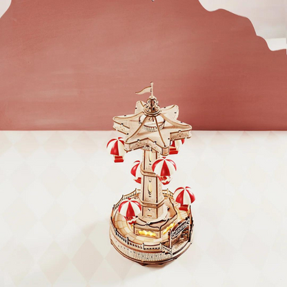 ROKR Parachute Tower DIY Music Box 3D Wooden Puzzle (EA01) | Touch Light Mechanical Puzzle