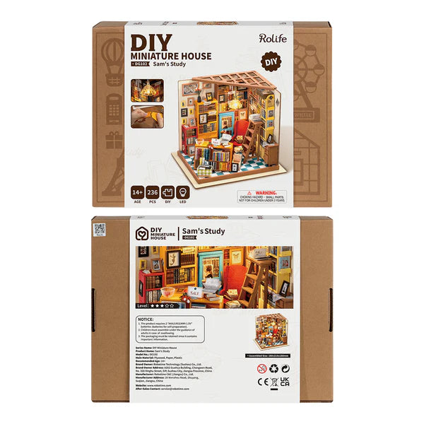 Rolife Sam’s Study Library DIY Miniature House Kit (DG102) | 1:18 Scale
