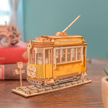 Rolife Retro Tramcar 3D Wooden Puzzle (TG505) | Easy DIY Vintage Vehicle Display Model
