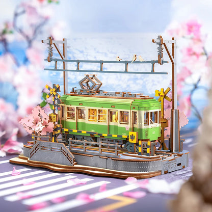 Rolife Sakura Journey Vehicle 3D Wooden Puzzle (TGS02) | Japanese Tram Display Model