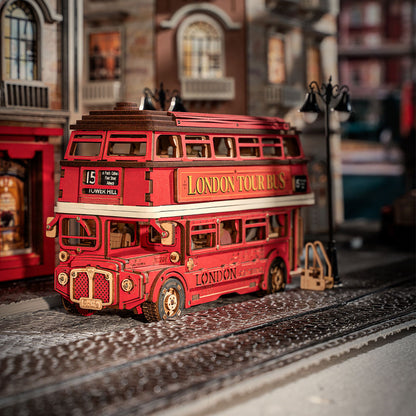 Rolife London Tour Bus Vehicle 3D Wooden Puzzle (TGM02) | Iconic Red Double-Decker Display