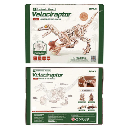 ROKR Velociraptor Mechanical 3D Wooden Puzzle (LD01) | Walking Dinosaur Model