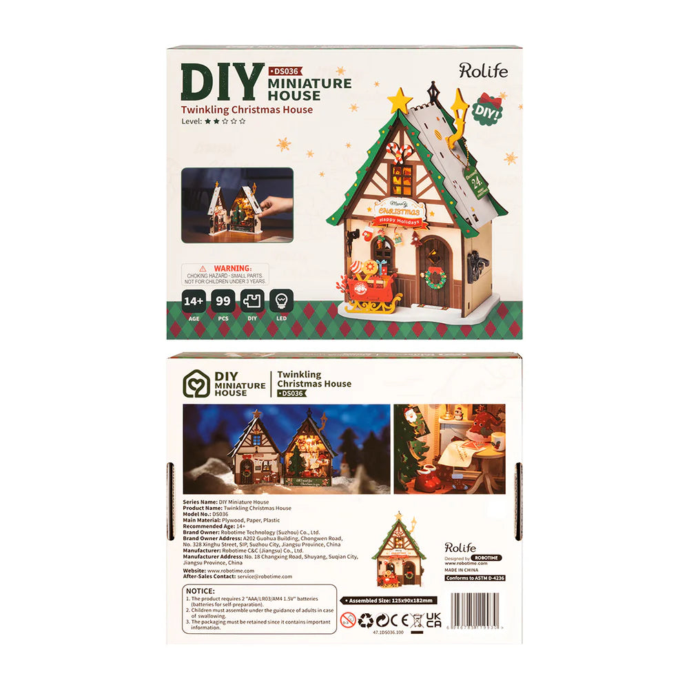 Rolife Twinkling Christmas House DIY Miniature House Kit (DS036) | LED Lights