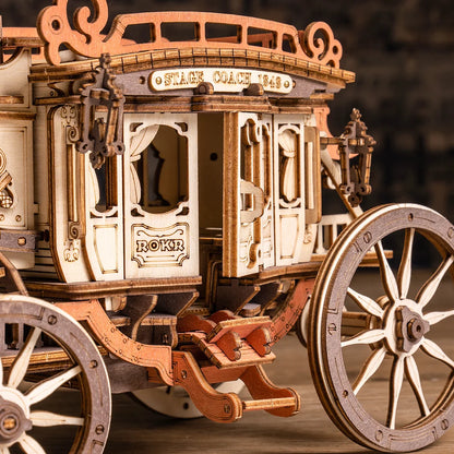 ROKR Stagecoach Mechanical Music Box 3D Wooden Puzzle (AMKA1) | Wind-Up “Greensleeves”
