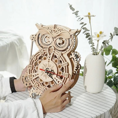ROKR Owl Clock 3D Wooden Puzzle (LK503) | Mechanical Gear Clock Model