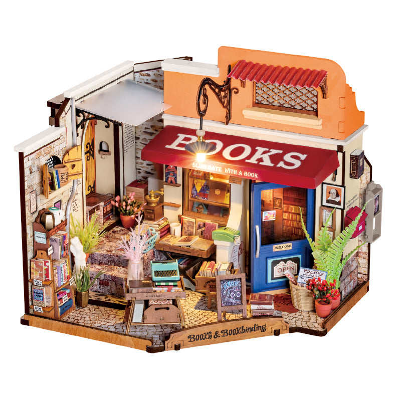 Robotime Rolife ROKR Corner Bookstore DIY Miniature House Kit DG164