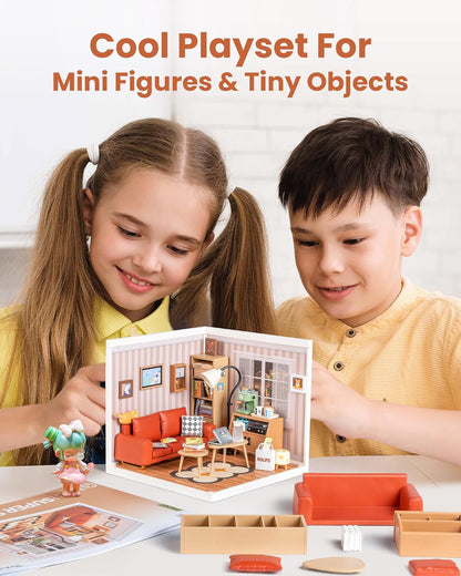 Rolife Super Creator Cozy Living Lounge DIY Miniature House Kit (DW007) | 1:24 Scale