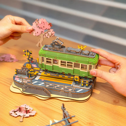 Rolife Sakura Journey Vehicle 3D Wooden Puzzle (TGS02) | Japanese Tram Display Model