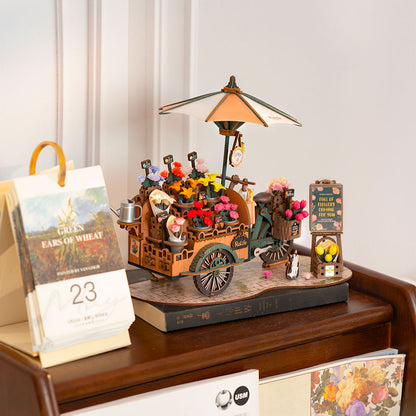 Rolife Blossom Cart 3D Wooden Puzzle (TGS03) | Vintage Flower Bicycle Display