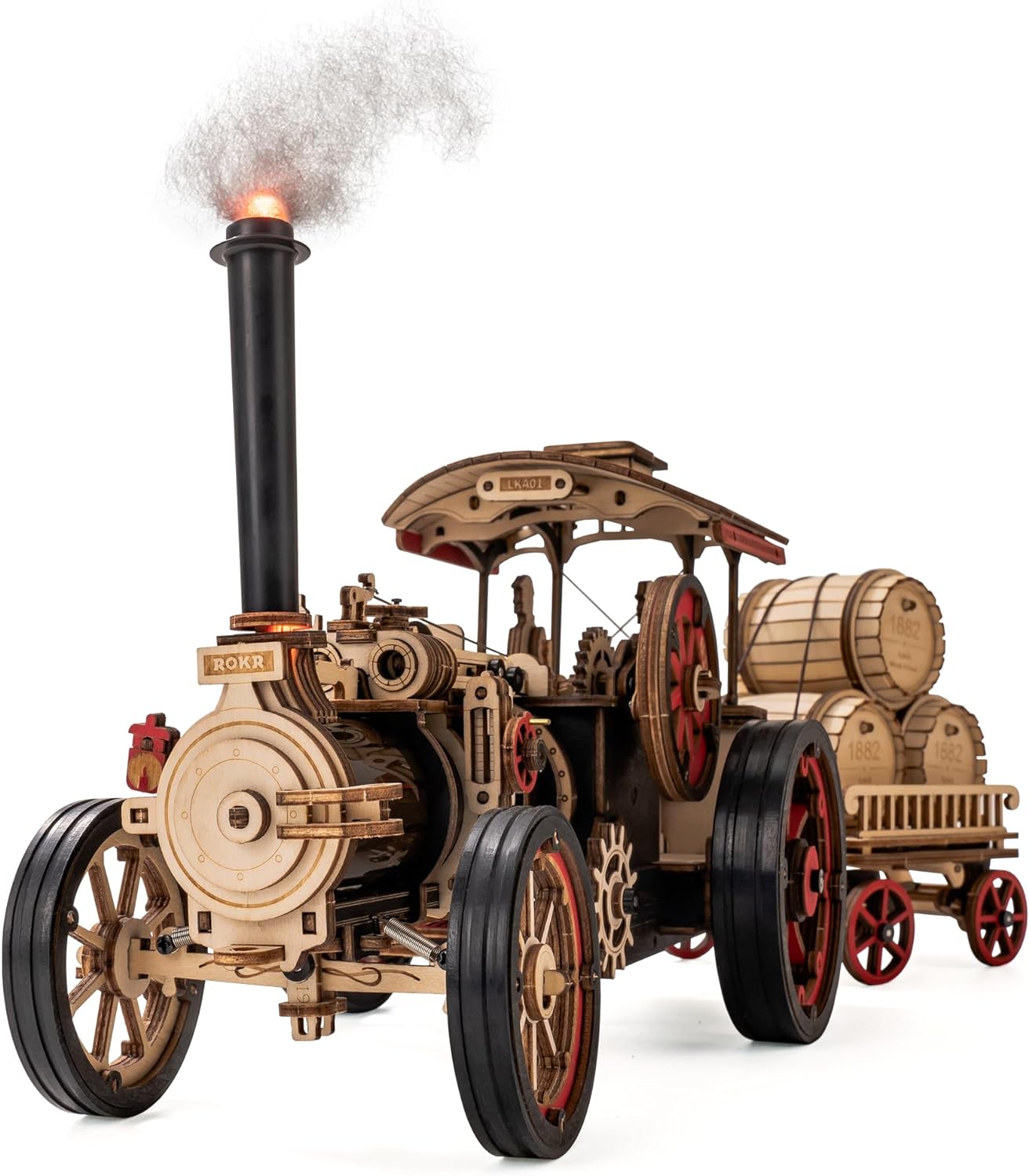 Robotime Steam Engine Tractor Locomotive Model Kit Electric Vintage Car Assembly Wooden Puzzles Vehicle LKA01