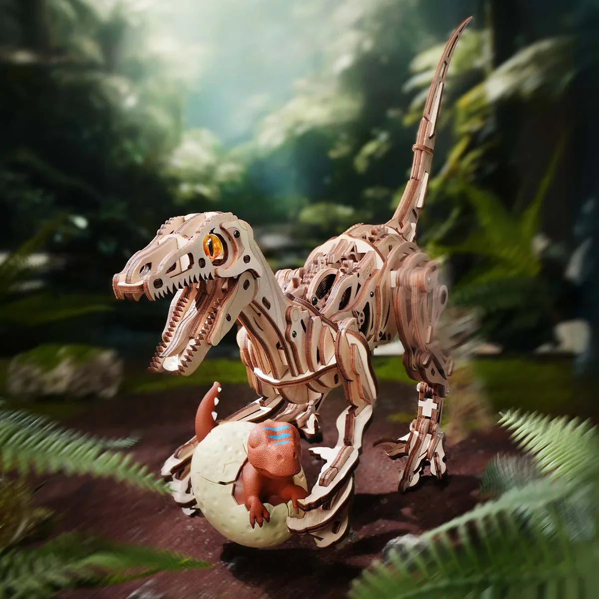 ROKR Velociraptor Mechanical 3D Wooden Puzzle - LD01 | Animatronic Dinosaur Model Kit for Adults & Teens