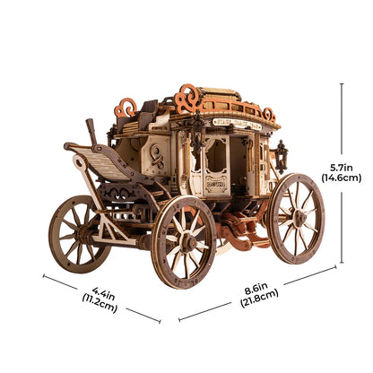 ROKR Stagecoach Mechanical Music Box 3D Wooden Puzzle (AMKA1) | Wind-Up “Greensleeves”