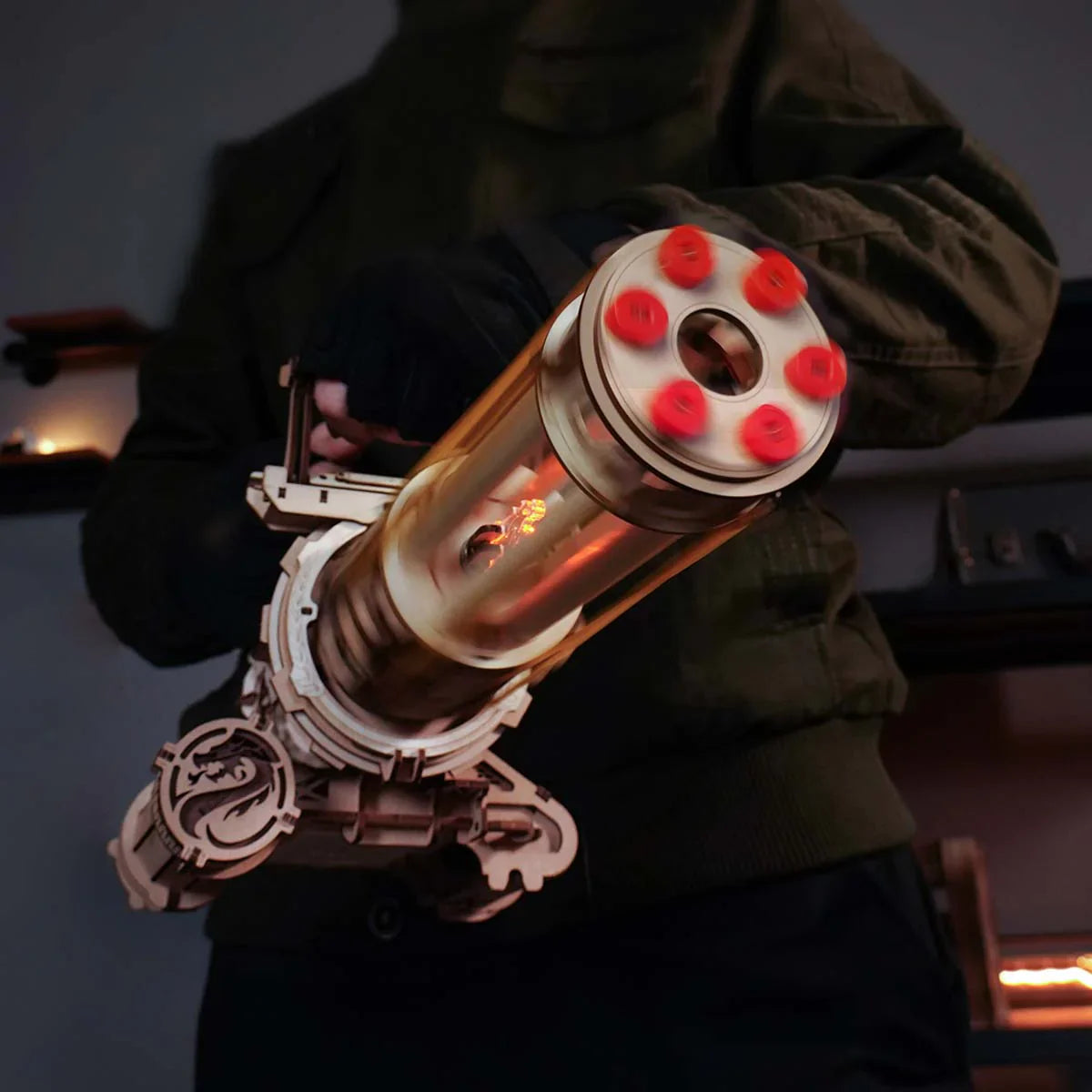 ROKR Rotating-Barrel Machine Toy Gun 3D Wooden Puzzle - LQA01 | Mechanical Wooden Model Kit for Teens & Adults