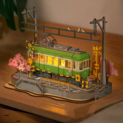 Rolife Sakura Journey Vehicle 3D Wooden Puzzle (TGS02) | Japanese Tram Display Model