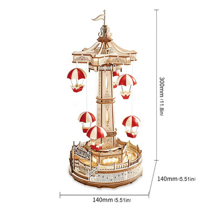 ROKR Parachute Tower DIY Music Box 3D Wooden Puzzle (EA01) | Touch Light Mechanical Puzzle