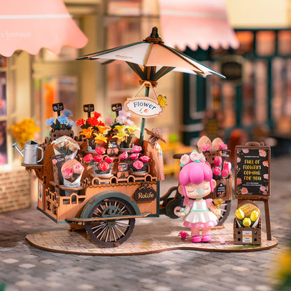 Rolife Blossom Cart 3D Wooden Puzzle (TGS03) | Vintage Flower Bicycle Display