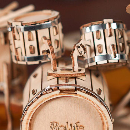 Rolife Drum Kit 3D Wooden Puzzle (TG409) | Mini Music Display Model