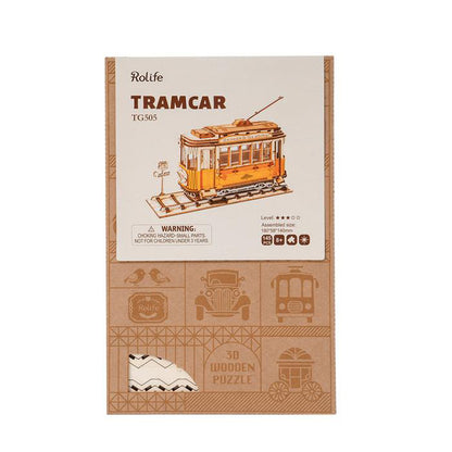 Rolife Retro Tramcar 3D Wooden Puzzle (TG505) | Easy DIY Vintage Vehicle Display Model
