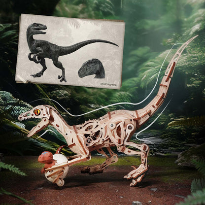 ROKR Velociraptor Mechanical 3D Wooden Puzzle (LD01) | Walking Dinosaur Model