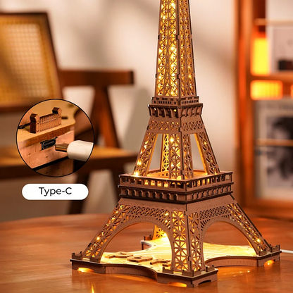 Rolife Night of the Eiffel Tower 3D Wooden Puzzle (TGL01) | LED Eiffel Tower Display Model