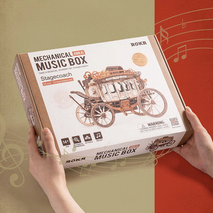 ROKR Stagecoach Mechanical Music Box 3D Wooden Puzzle (AMKA1) | Wind-Up “Greensleeves”