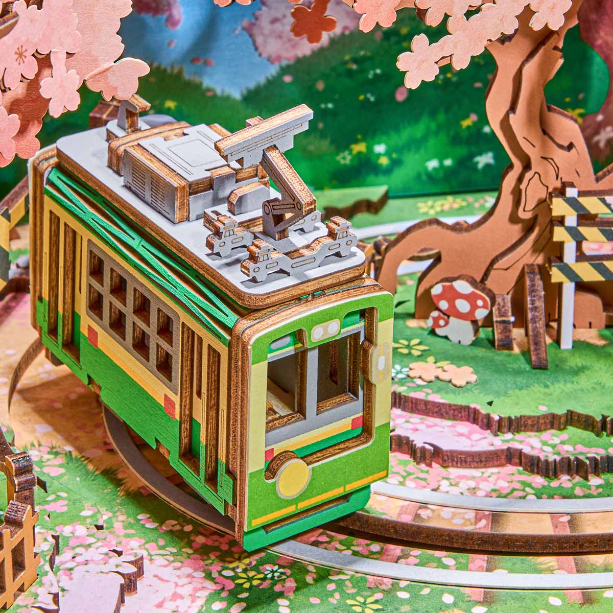 Rolife Sakura Dreamy Tour DIY Music Box 3D Wooden Puzzle - AMT02 | Wind-Up Musical Craft Kit with LED Lights