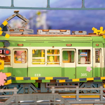 Rolife Sakura Journey Vehicle 3D Wooden Puzzle (TGS02) | Japanese Tram Display Model