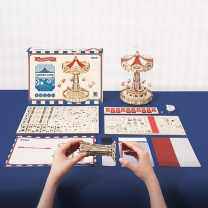 ROKR Swing Ride DIY Music Box 3D Wooden Puzzle (EA02) | Touch Light Mechanical Puzzle