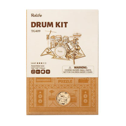 Rolife Drum Kit 3D Wooden Puzzle (TG409) | Mini Music Display Model