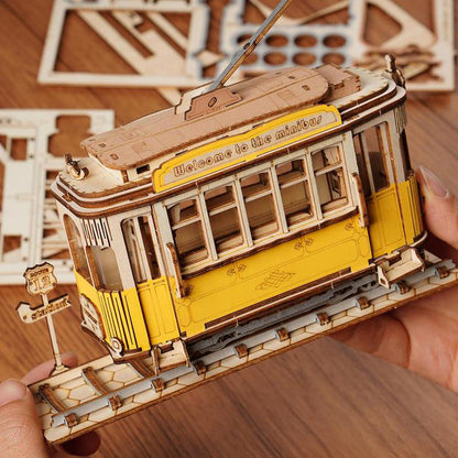 Rolife Retro Tramcar 3D Wooden Puzzle (TG505) | Easy DIY Vintage Vehicle Display Model