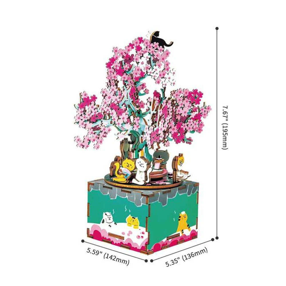 Robotime Rolife Cherry Blossom Tree DIY 3D Music Box Wooden Puzzle Kit Gift AM409