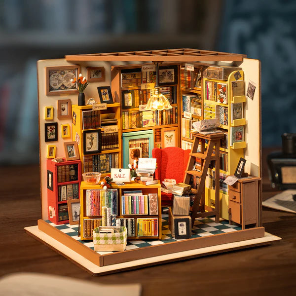 Rolife Sam’s Study Library DIY Miniature House Kit (DG102) | 1:18 Scale