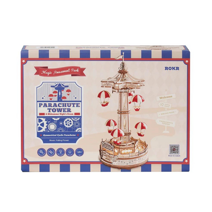 ROKR Parachute Tower DIY Music Box 3D Wooden Puzzle (EA01) | Touch Light Mechanical Puzzle