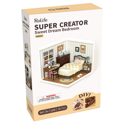 Rolife Super Creator Sweet Dream Bedroom DIY Miniature House Kit (DW009) | 1:24 Scale
