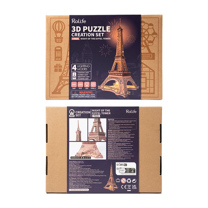 Rolife Night of the Eiffel Tower 3D Wooden Puzzle (TGL01) | LED Eiffel Tower Display Model