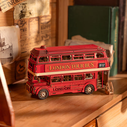 Rolife London Tour Bus Vehicle 3D Wooden Puzzle (TGM02) | Iconic Red Double-Decker Display