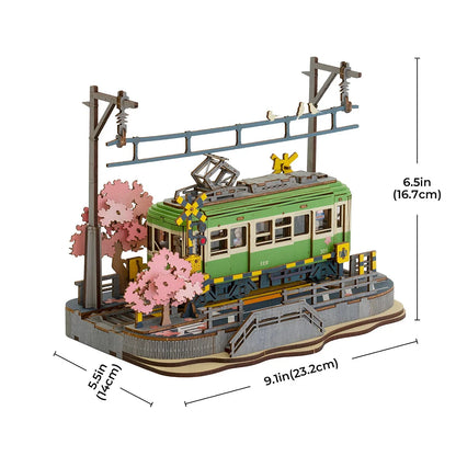 Rolife Sakura Journey Vehicle 3D Wooden Puzzle (TGS02) | Japanese Tram Display Model