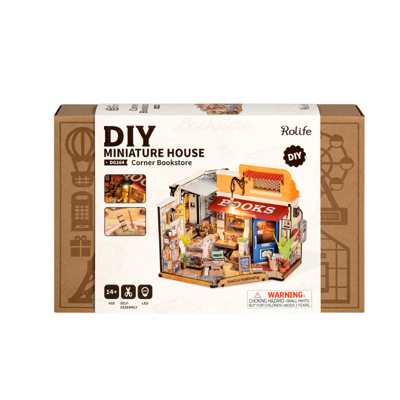 Robotime Rolife ROKR Corner Bookstore DIY Miniature House Kit DG164