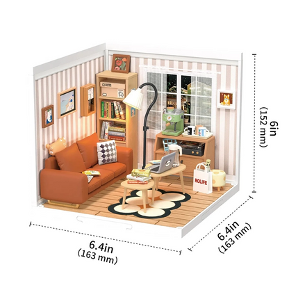 Rolife Super Creator Cozy Living Lounge DIY Miniature House Kit (DW007) | 1:24 Scale