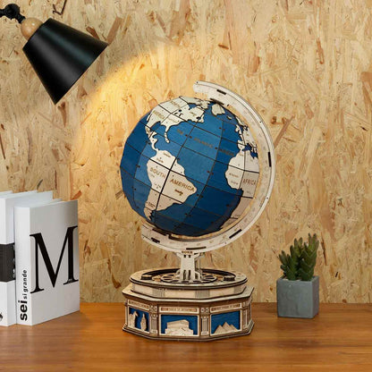 ROKR The Globe 3D Wooden Puzzle (ST002) | Rotating Globe with Secret Drawer