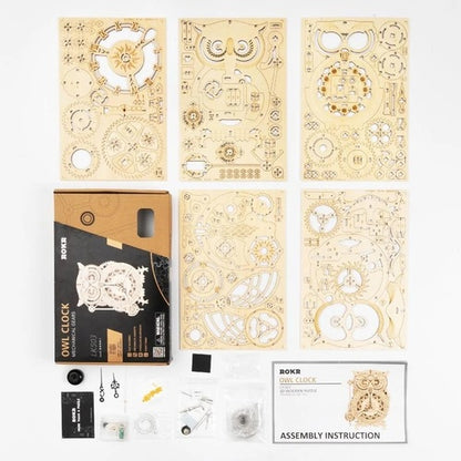 ROKR Owl Clock 3D Wooden Puzzle (LK503) | Mechanical Gear Clock Model