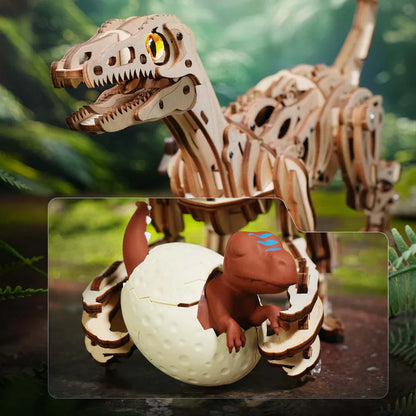 ROKR Velociraptor Mechanical 3D Wooden Puzzle (LD01) | Walking Dinosaur Model