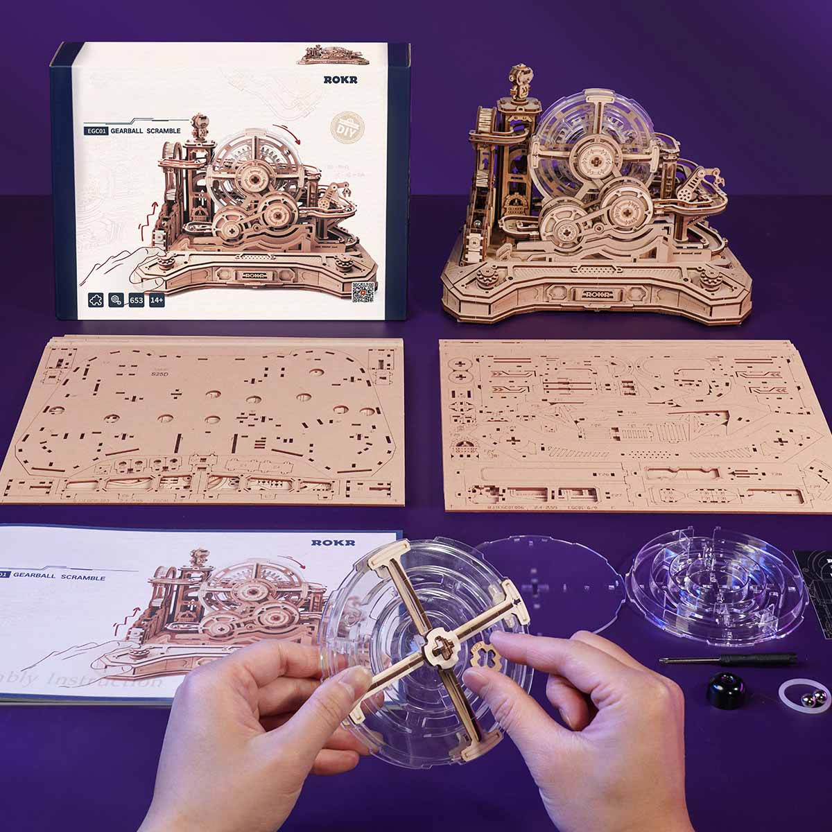 ROKR Gear Ball Challenge 3D Wooden Puzzle - EGC01 | Mechanical Brain Teaser for Teens & Adults