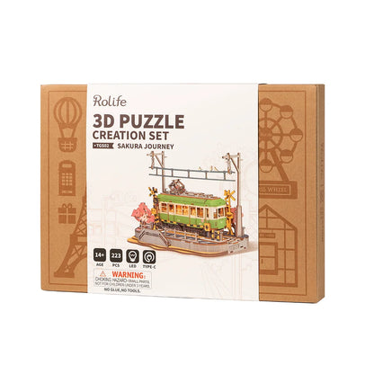 Rolife Sakura Journey Vehicle 3D Wooden Puzzle (TGS02) | Japanese Tram Display Model
